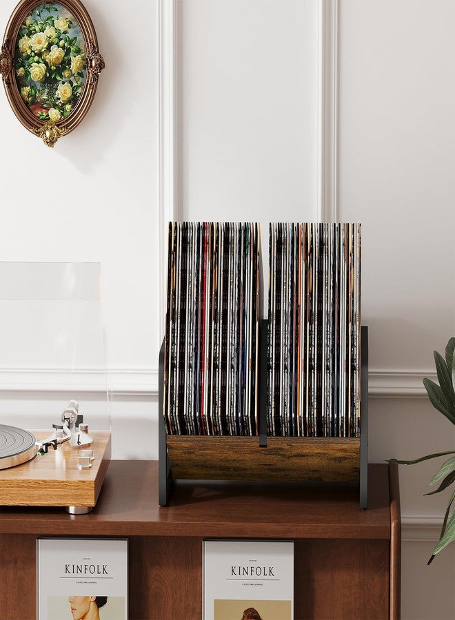 YINMIT Vinyl Record Holder, 80-100 LP Vinyl Record Storage Rack, Quick Assembly Album Display Rack, Retro Style Organizer for Magazine, Book, Files, Albums - Image 4